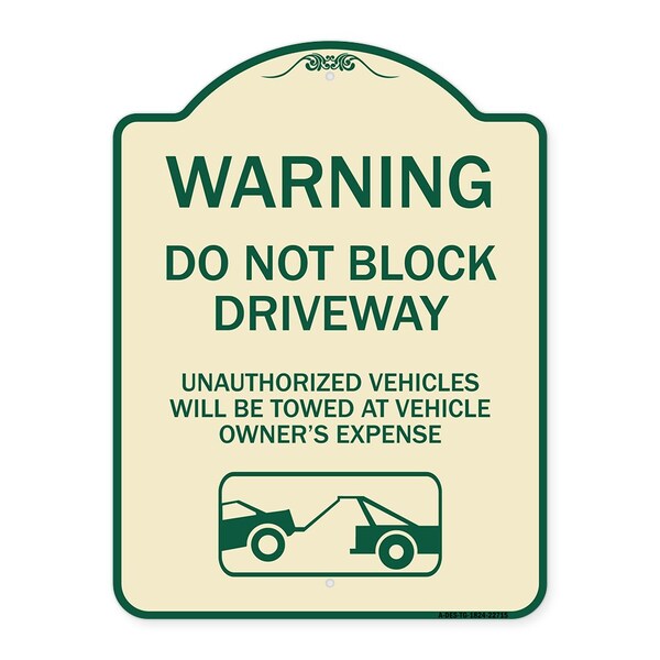 Signmission Warning Do Not Block Driveway W/ Graphic Heavy-Gauge Aluminum Sign, 24" x 18", TG-1824-22715 A-DES-TG-1824-22715 - main